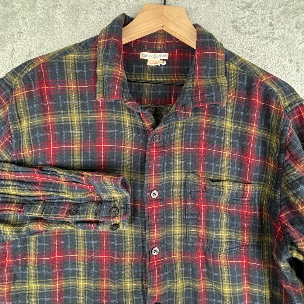 Carbon2Cobalt Shirt Men Large Green Red Plaid Flannel Gauzey Outdoor - Picture 1 of 13